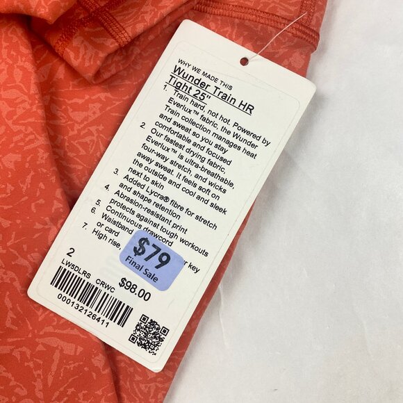 NWT Lululemon Wunder Train High-Rise Tight Women's Size 2 Orange - Picture 9 of 14